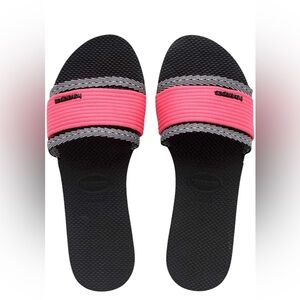 Havaianas Trancoso Black and hot Pink Slide Sandals size 6